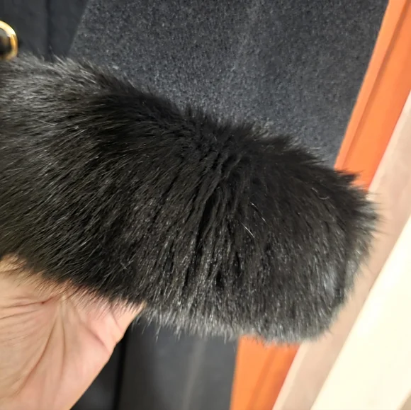 Cinzia Rocca By Rodel Black Winter Wool Coat w Fox Fur Trim Cuffs IT46/ US 16 - Picture 8 of 17